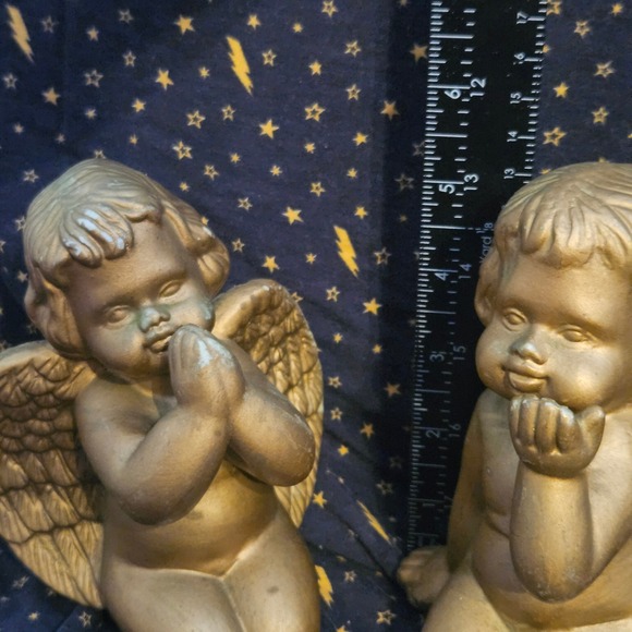 CAFFCO Angel Figurines Kneeling Gold Cherub Pair Vintage Decor Set - Picture 5 of 16